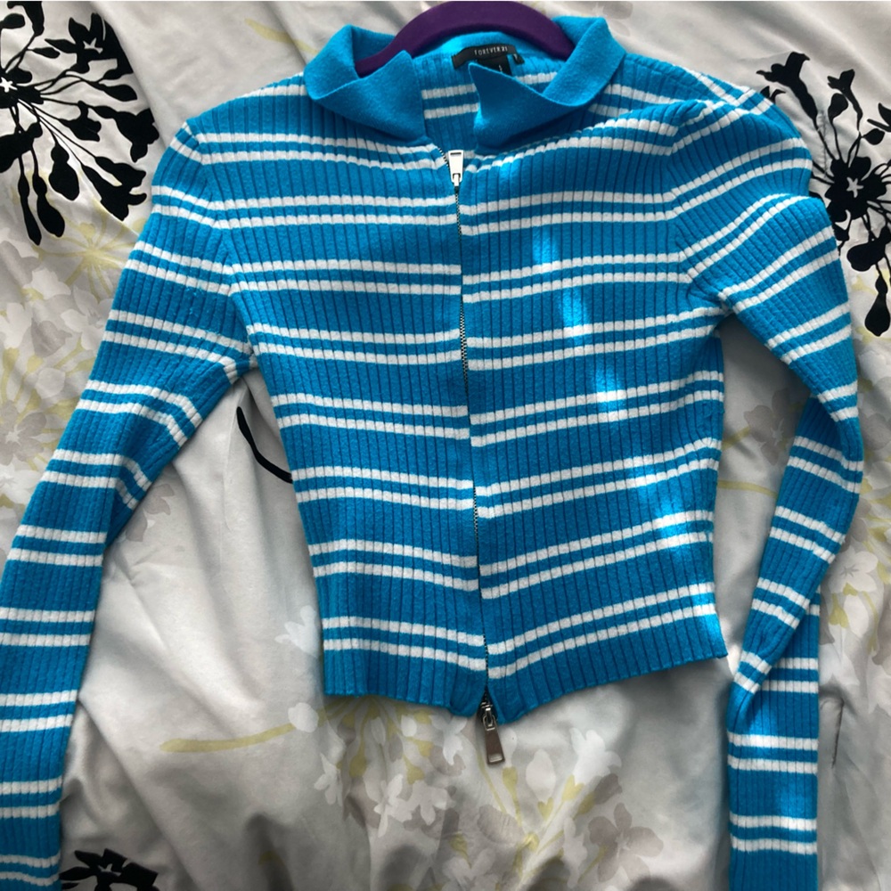 Blue and white stripped long sleeve shirt